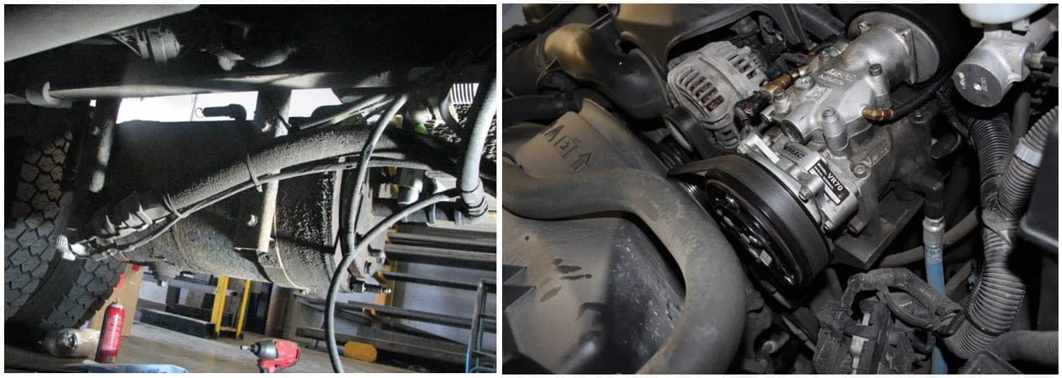 Repairing hoses on a work truck