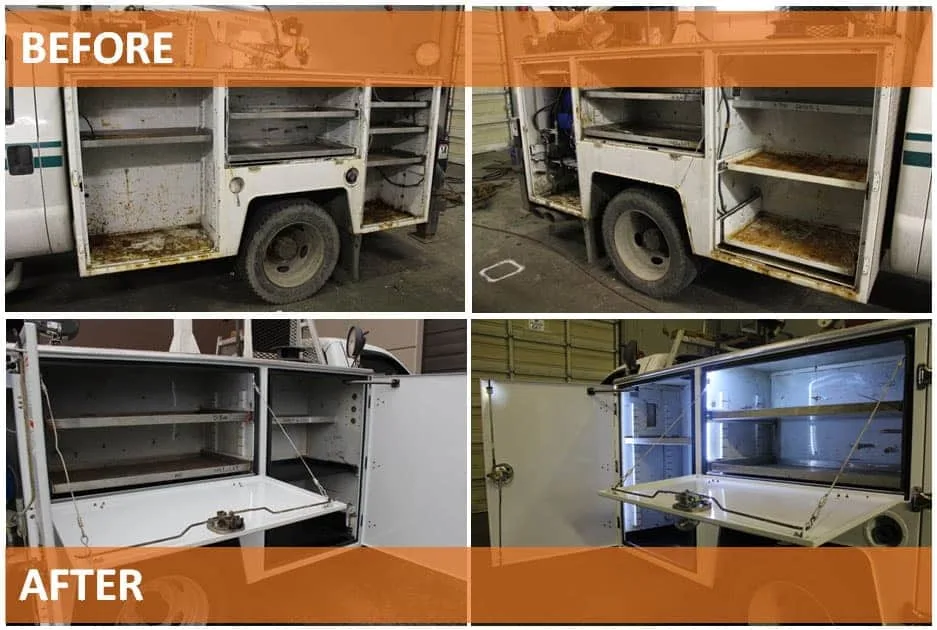 before and after images of work truck repairs